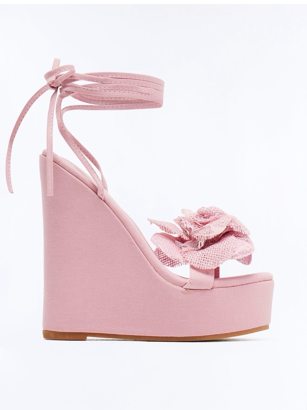 Fashion Nova Blush Pink Floral Lace-Up Platform Wedge Sandals - Picture 2 of 2